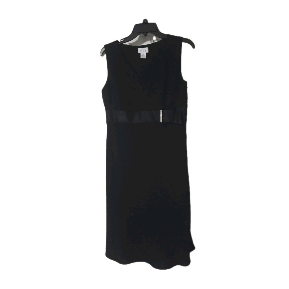 Ann Taylor Loft Womens Dress Lined Size 6 Black Satin Belt Rhinestone Cocktail